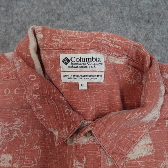 Vintage Columbia Shirt Mens XXL Short Sleeve Button Map Island All Over Print - Picture 3 of 9